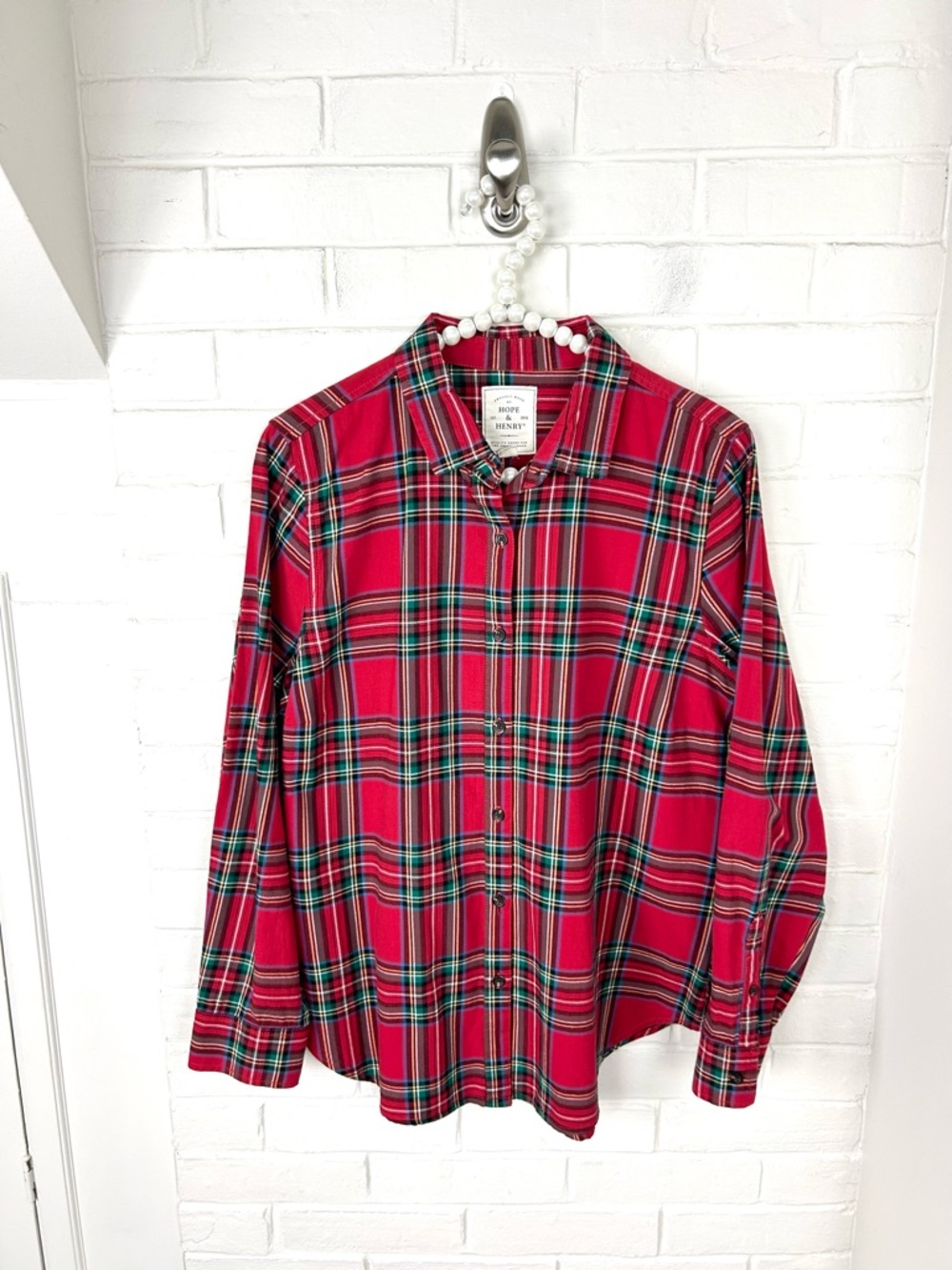 Hope & Henry Holiday Plaid Tartan Organic Cotton Button Down Shirt Size 12